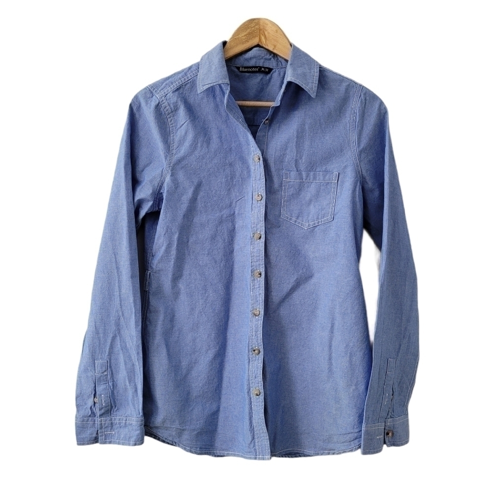 𝅺BUTTON Down Cotton Blue Denim Jean Shirt Size M